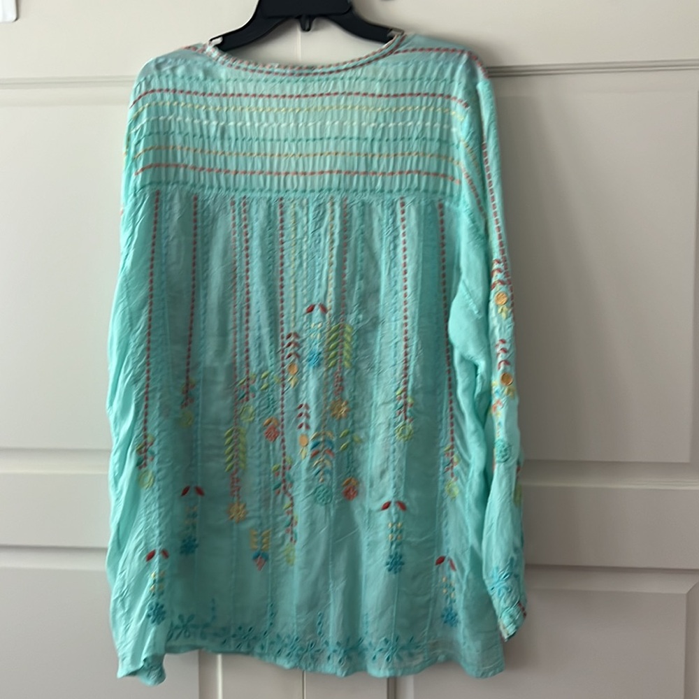 Johnny Was Aqua Embroidered tunic top large - Picture 11 of 16